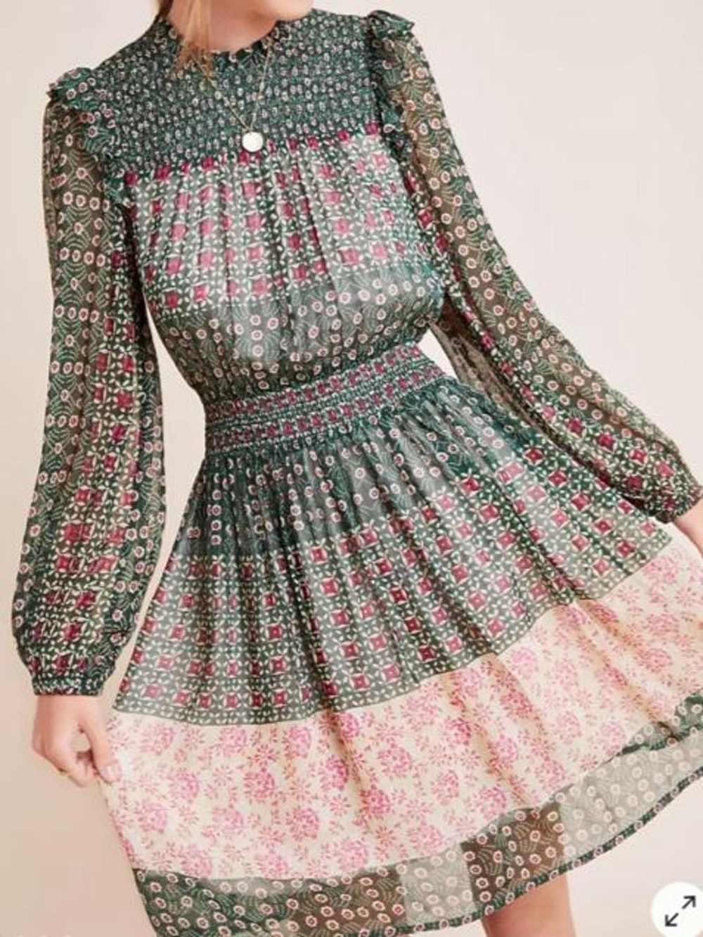 Anthropologie Rhiannon Floral Mini Dress with ruffle hem, size S